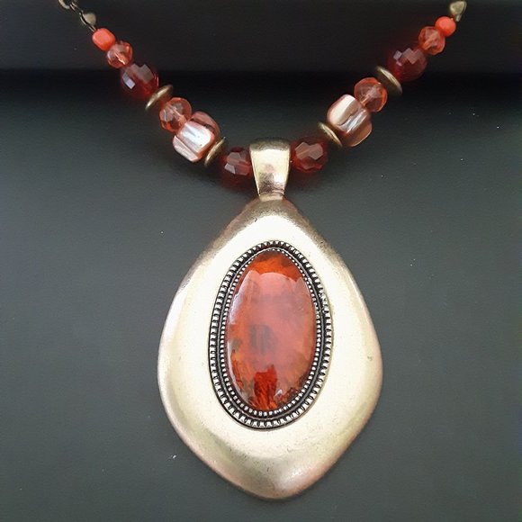 KC red pendant  boho necklace - Picture 3 of 3